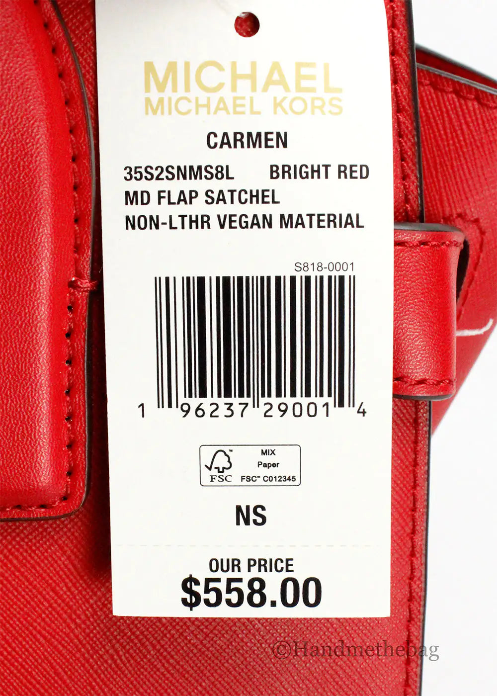 Michael Kors Carmen Medium Bright Red Vegan Leather Satchel