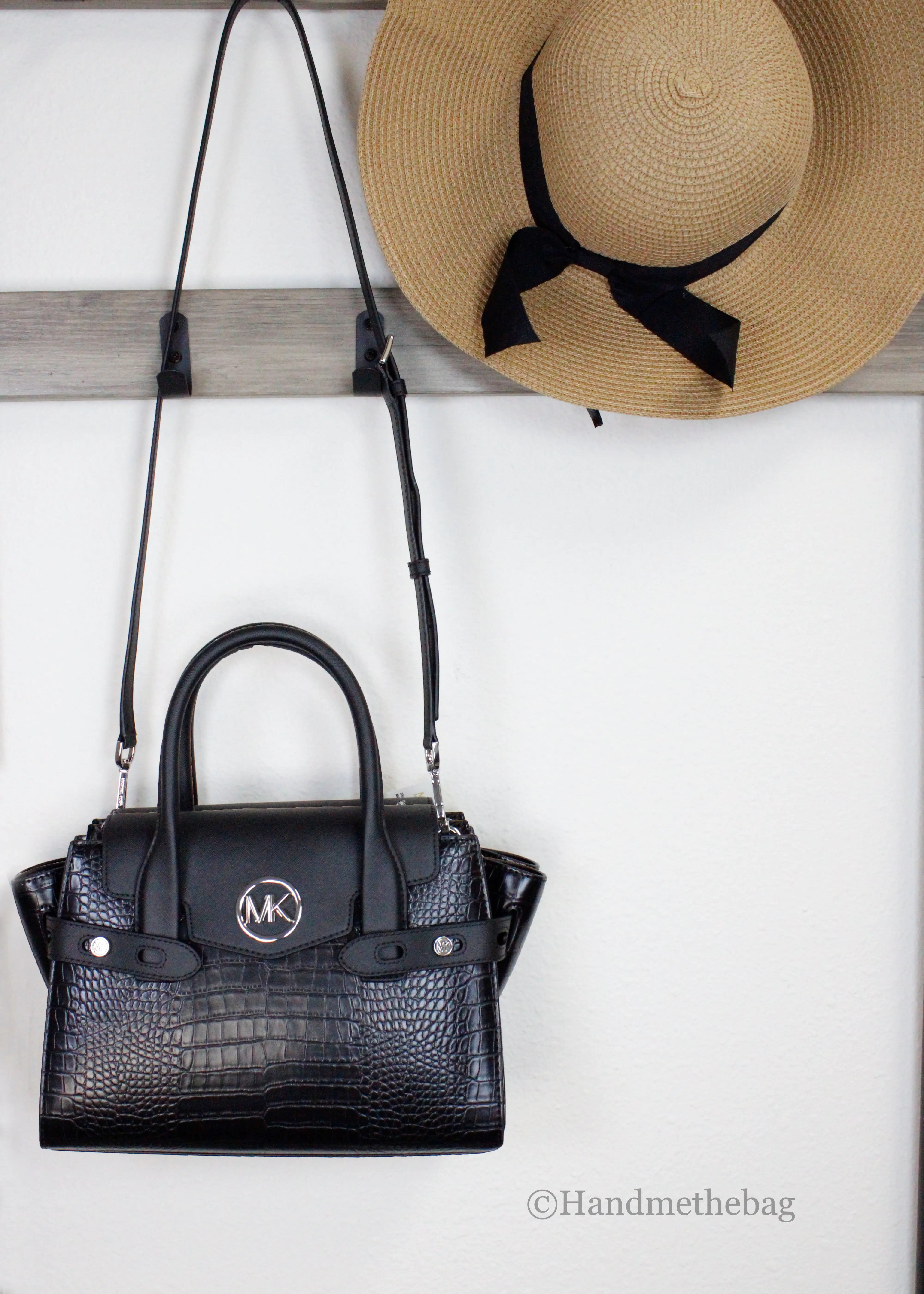 Michael Kors Carmen Medium Black Embossed Leather Satchel