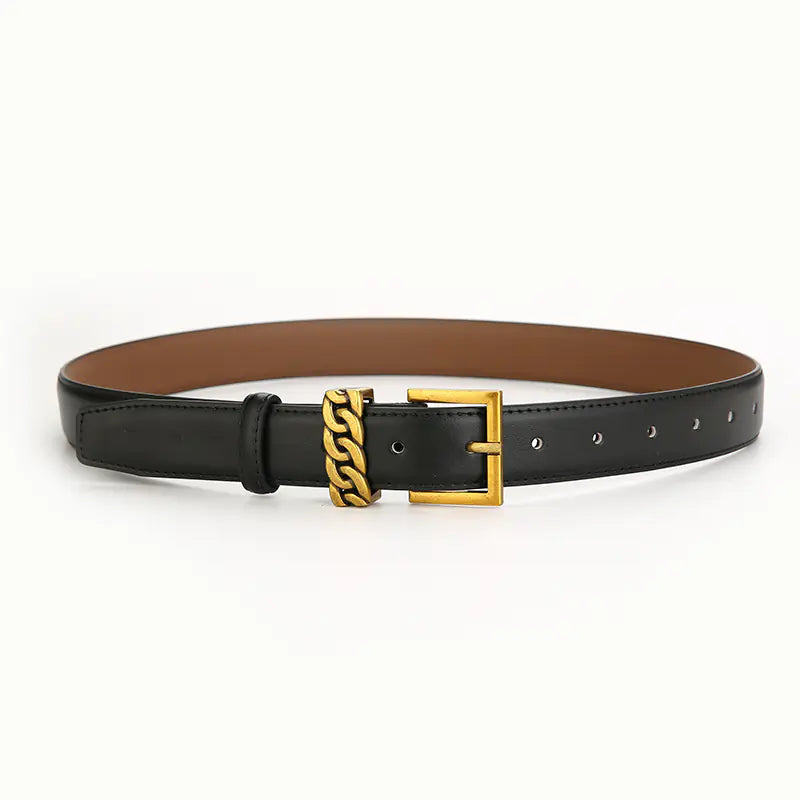 Vintage Women's Leather Belt with Alloy Buckle