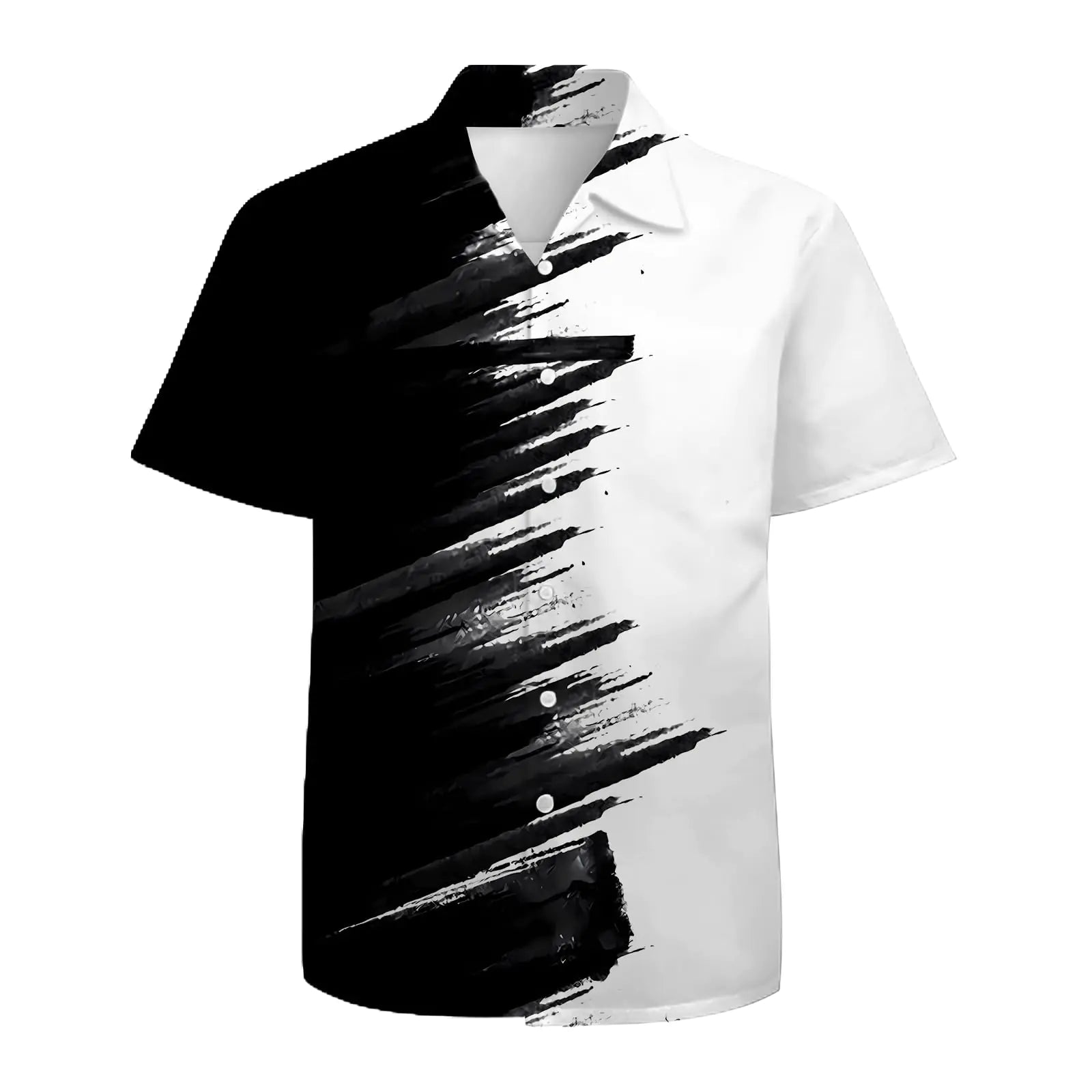 White Black Mens Hawaiian Shirts 3D Graphic Button Down Short Sleeve Tropical Holiday Beach Aloha Shirt