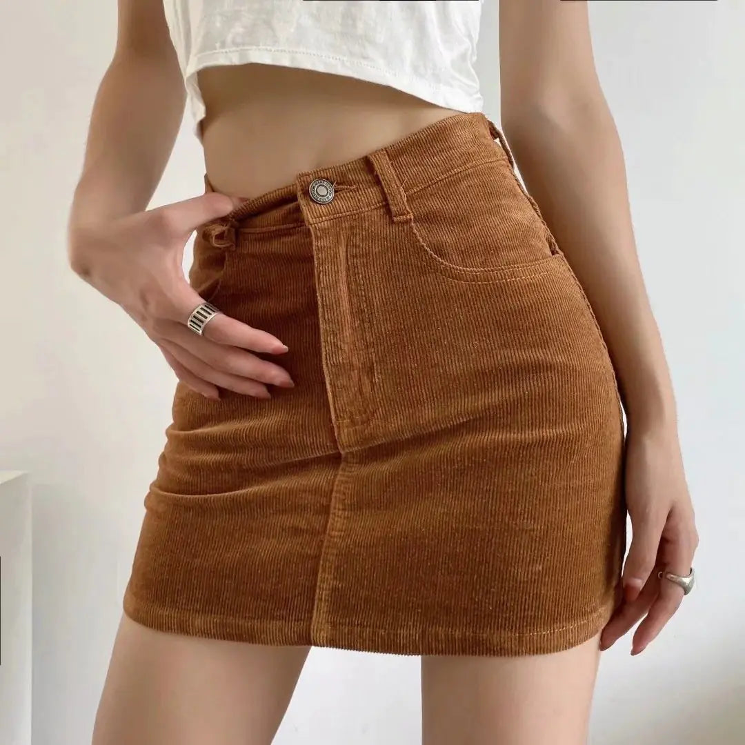A-line Women's High Waist Slim Corduroy Skirt