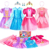 BIBUTY Princess Dress Up Clothes for Little Girls Princess Dresses for Girls Pretend Play & Dress Up Princess Costume Set with Princess Crown Cape Princess Toys Gifts for 3-6 Toddler Little Girls