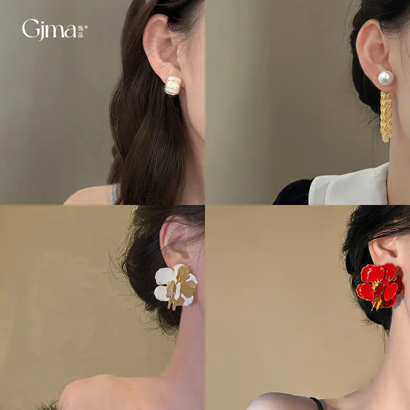 Silver Needle French Baroque Pearl Flower Tassel Earrings