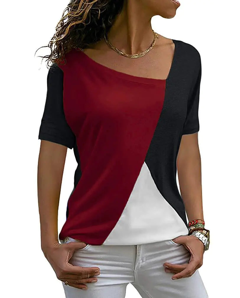 Summer Women's Color Block Short Sleeve T-Shirt