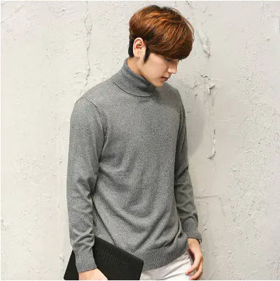 Men's High Neck Slim Fit Solid Color Knit Sweater
