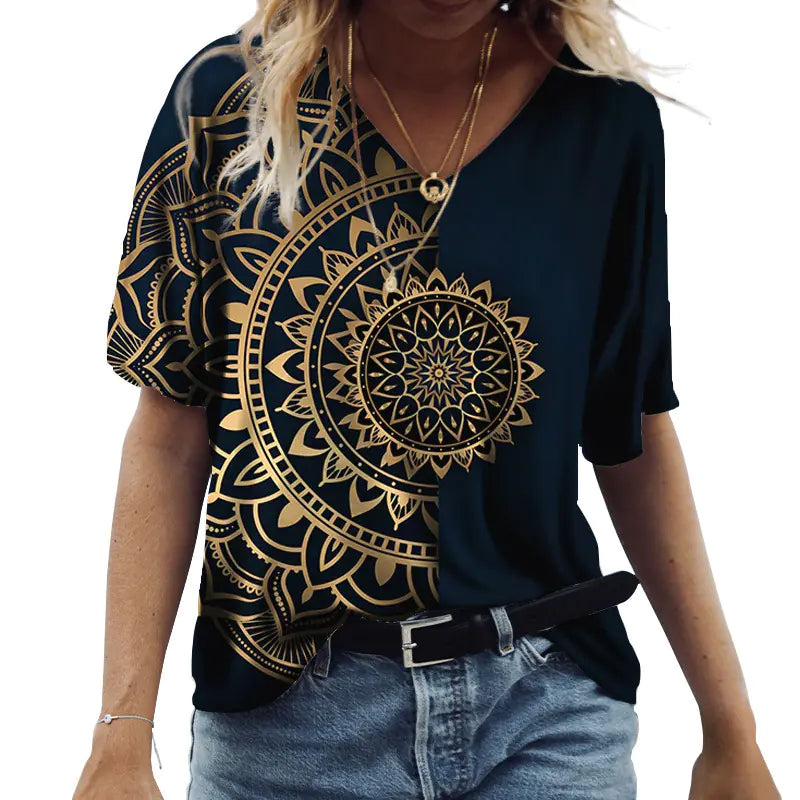 Loose Fit Green Urban Style Printed Short Sleeve T-Shirt