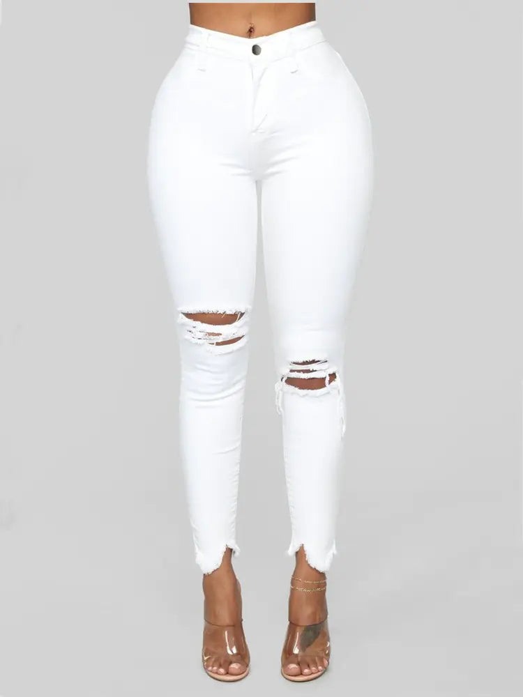 Women's Black Ripped Skinny Jeans with High Waist Fit