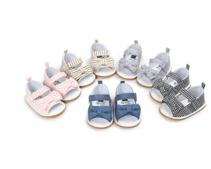 Cotton Bow Baby Sandals - Toddler Walking Shoes