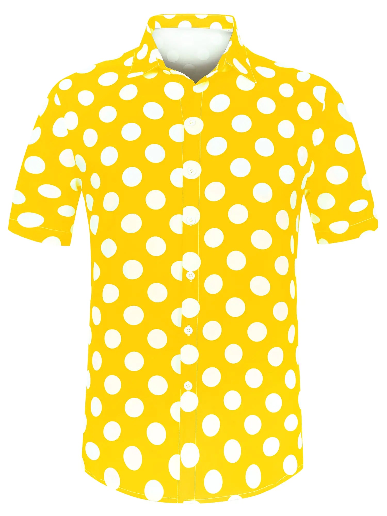 Lars Amadeus Mens Summer Yellow Polka Dots Shirt Button Down Short Sleeves Pattern Hawaiian Shirts XX-Large