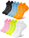 Womens Athletic Running Ankle Socks 6 Pairs - Comfortable Crew and Cushioned Low Cut Socks Black Blue Orange Pink Green White