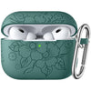 IMIVIO Flower Engraved Case Compatible with Airpods Pro 2nd Generation Case Soft Silicone Skin Full Protective Case with Keychain for Airpod Case 2nd/1st Generation Front LED Visible Pine Green