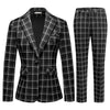 MODFUL Womens 2 Piece Casual Plaid Suit Set Office One Button Slim Fit Blazer with Pant Black-a