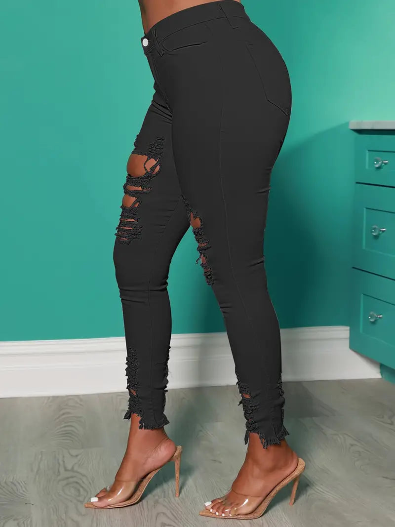 Stylish Women's Ripped High Waist Skinny Jeans