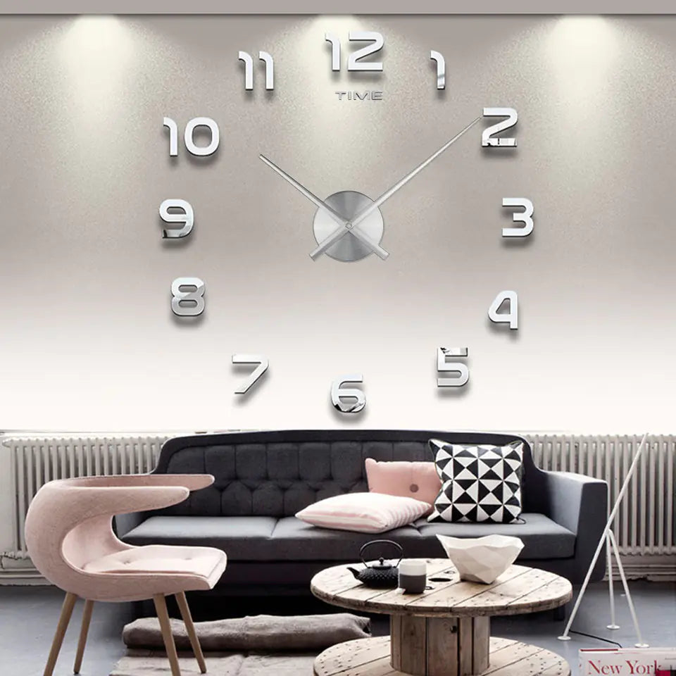 Creative Large DIY Acrylic Mirror Wall Clock (Nordic Style)