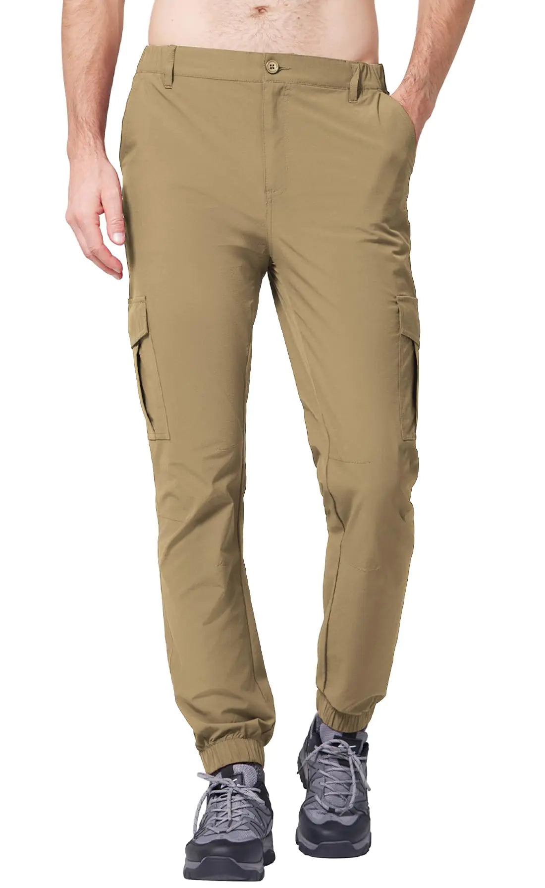 WULFUL Mens Hiking Cargo Pants Slim Fit Stretch Lightweight Quick Dry Joggers Waterproof Outdoor Trousers with Pocke Dark Khaki