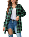 Zontroldy Womens Button Down Flannel Plaid Shirts Mid Long Casual Boyfriend Buffalo Pockets Shirt Jacket Shacket Coat(0909-Green-L)