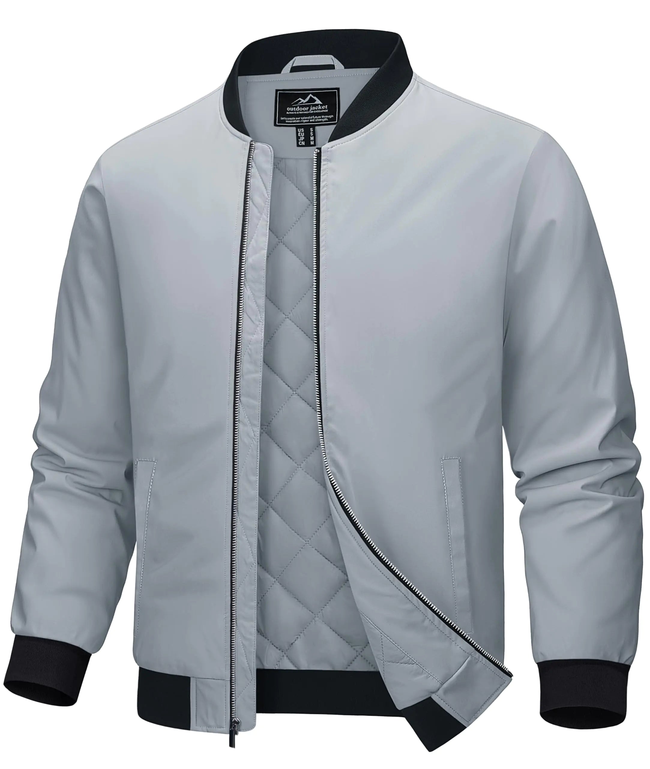 MAGCOMSEN Mens Jacket Windproof Quilted Bomber Jacket Warm windbreaker jackets Full Zip Winter Coats Light Grey XL