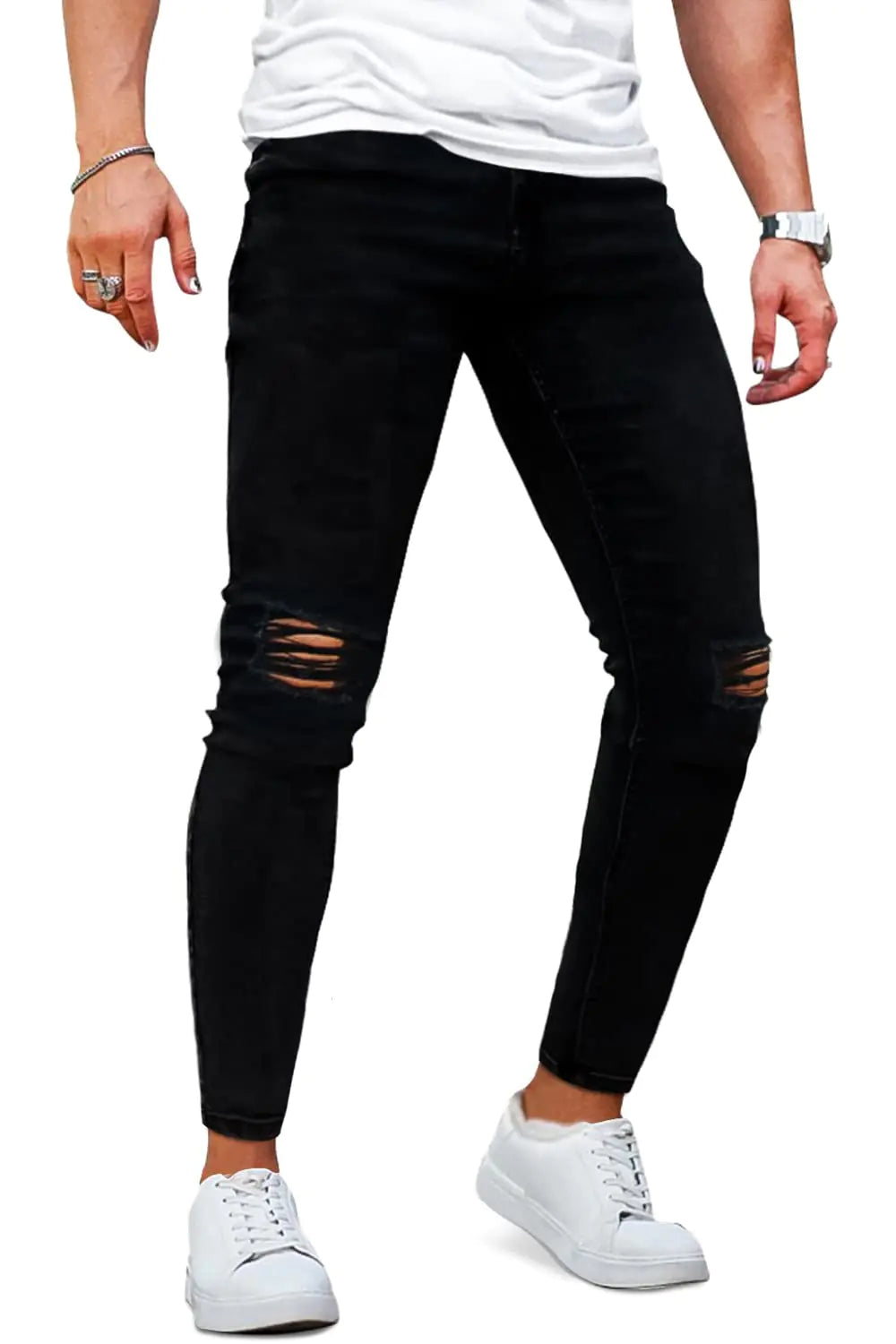 GINGTTO Mens Ripped Jeans Slim Fit Skinny Stretch Jeans Pants (32-1 Black Ripped4)