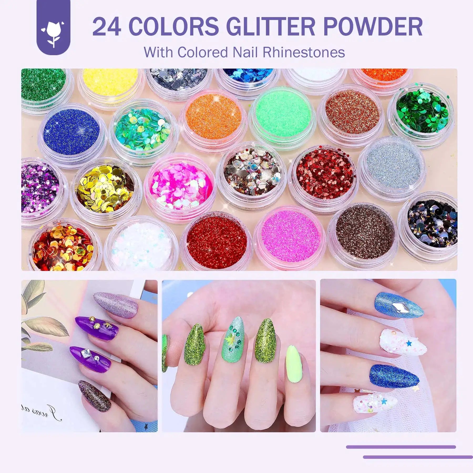 Acrylic Nail Kit With Everything For Beginners, Professional Nail Starter Kit , 24 Color Glitter Acrylic Powder And Liquid Monomer Set, Nail Glitter And DIY Nail Art Tools