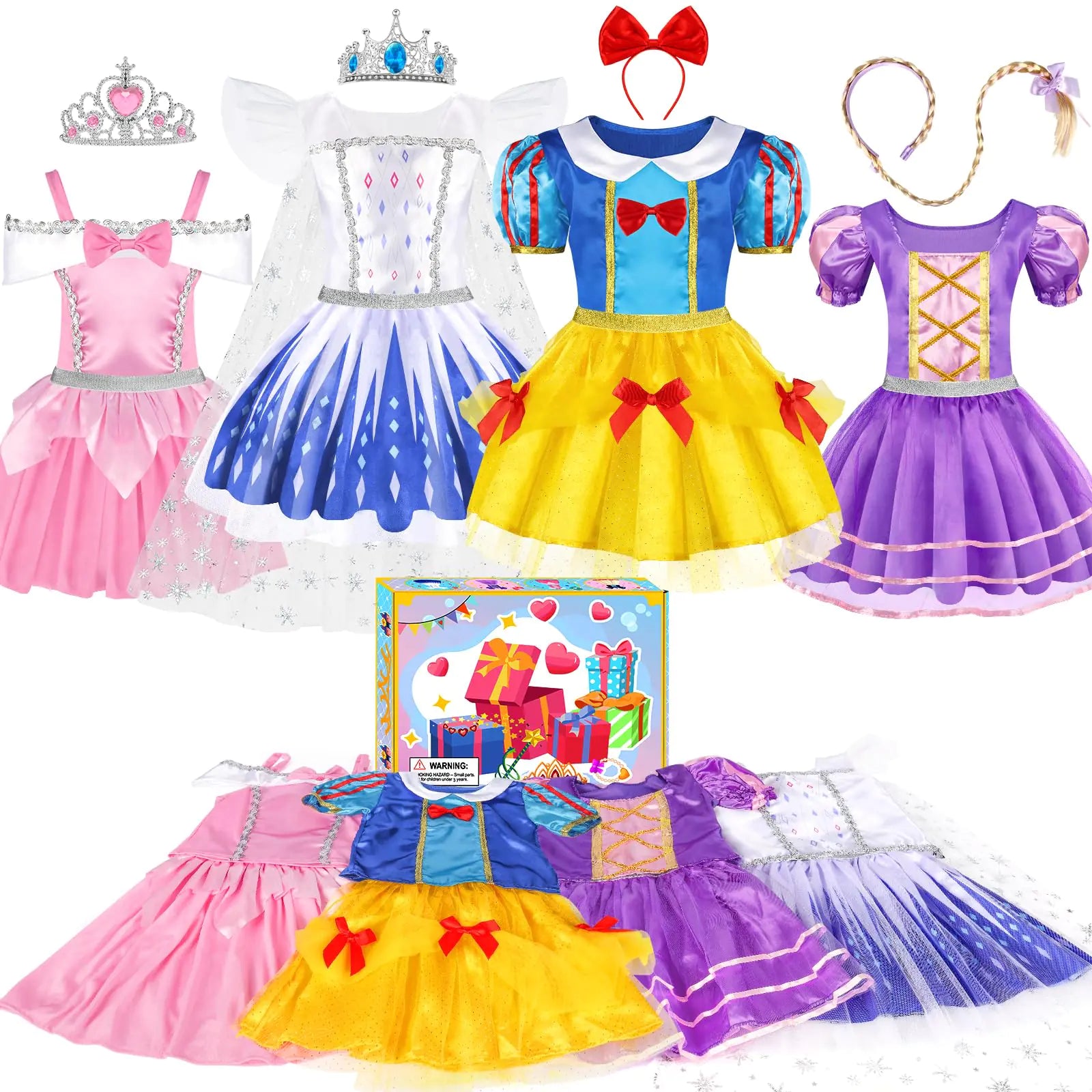 EULRGAUS Princess Dress Up Girls Dress Up Clothes Role Play Princess Costume Gift Set with Princess Dresses and Princess Toys Cosplay Pretend Play Toys for Toddler Little Girls Birthday Party Gifts