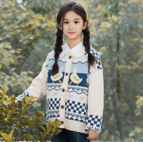 Heart Duck Loose Long Sleeve Sweater for Girls