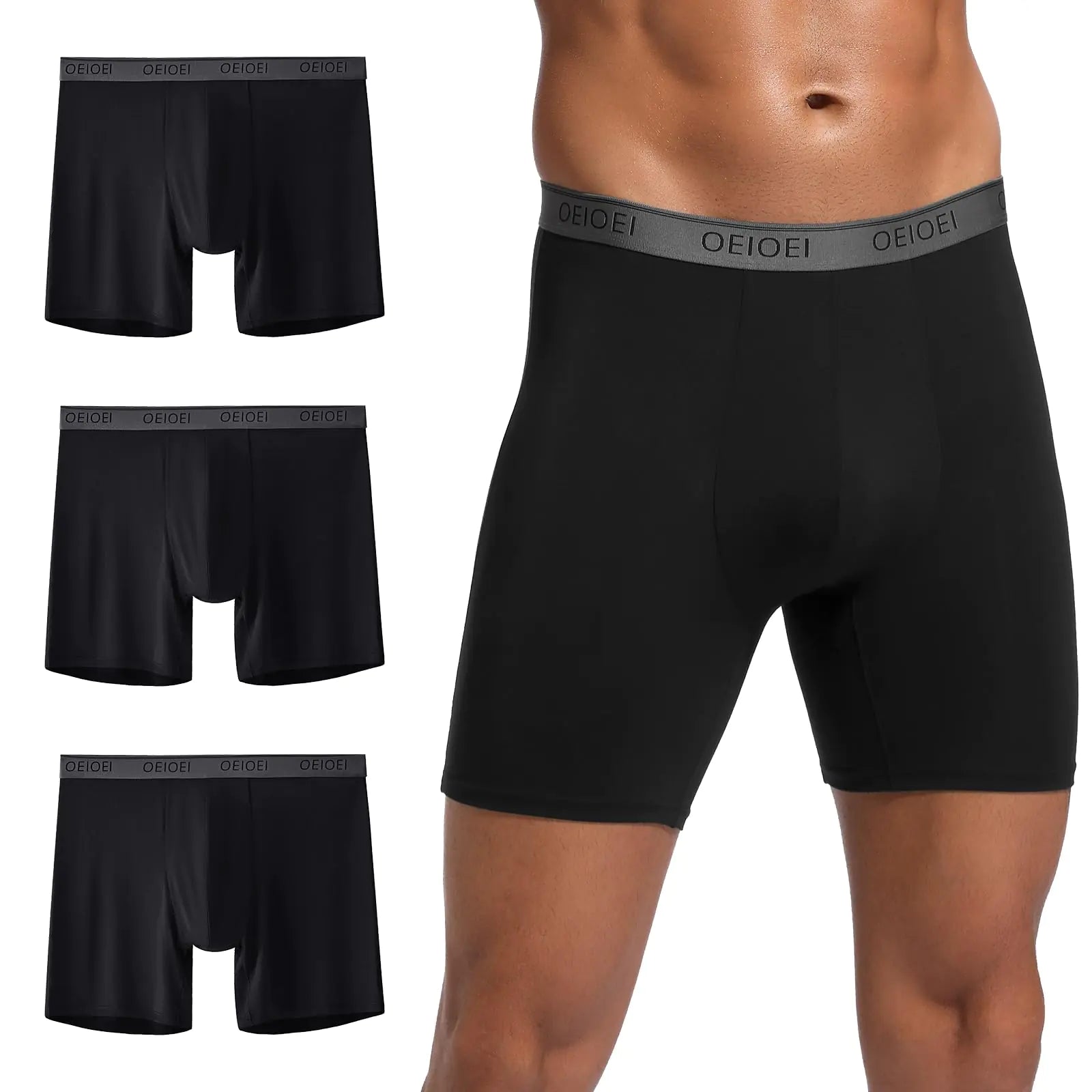 OEIOEI Mens Boxer Briefs Breathable Modal Trunk Mens Underwear 3 Pack(BlackMedium)
