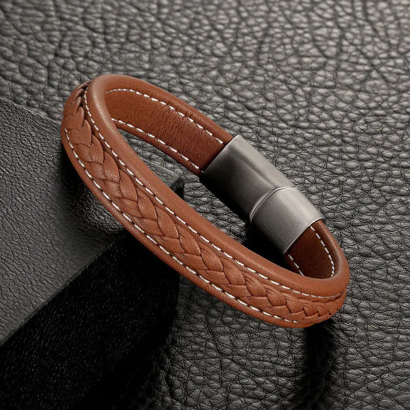 Personalized Leather Bracelet with Stainless Steel Clasp