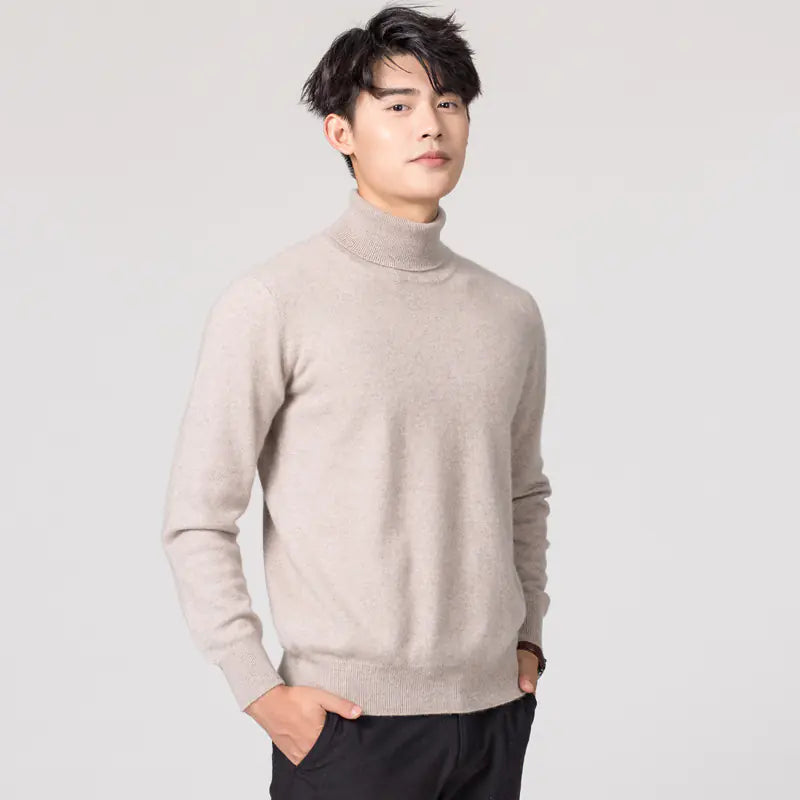 Men's High Neck Slim Fit Solid Color Knit Sweater