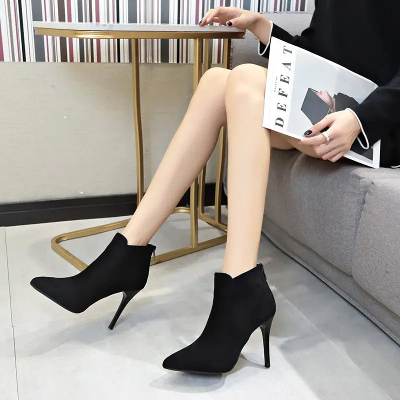 Women's High Heel Pointed Toe Ankle Boots with Zipper