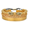 Men's Copper and Zircon Leopard Head Woven Bracelet Set