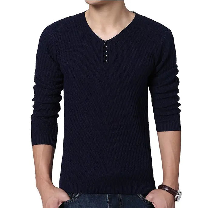 Men's Solid Color V Neck Slim Fit Pullover Sweater