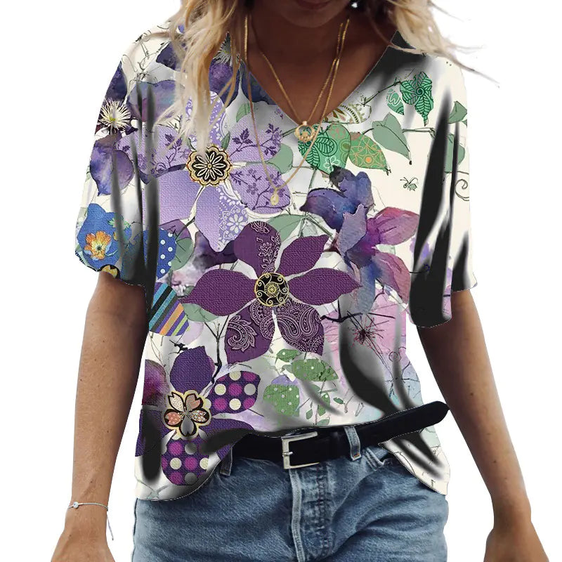 Loose Fit Green Urban Style Printed Short Sleeve T-Shirt