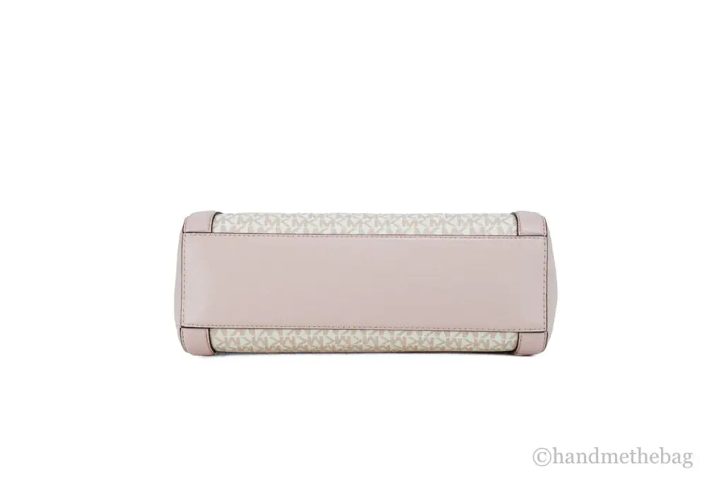 Michael Kors Kali Medium Optic White Rose Gold Signature PVC Satchel iPad Case Handbag