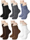 Fourluoo 6 Pairs Women Slouch Socks Ruffle Frilly Turn Cuff Socks Cotton Knit Lace Trim Knee High Scrunch Boot Socks(Multicolor)