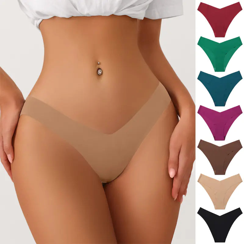 Plus Size Seamless Ice Silk Women's V-Waist Briefs
