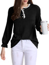 Coynor Women Lace Neck Tops Henley Shirts Button Down Tunic Long Sleeve Ruffle Cuffs Blouses Dressy Casual Fall Outfits(BlackXL)