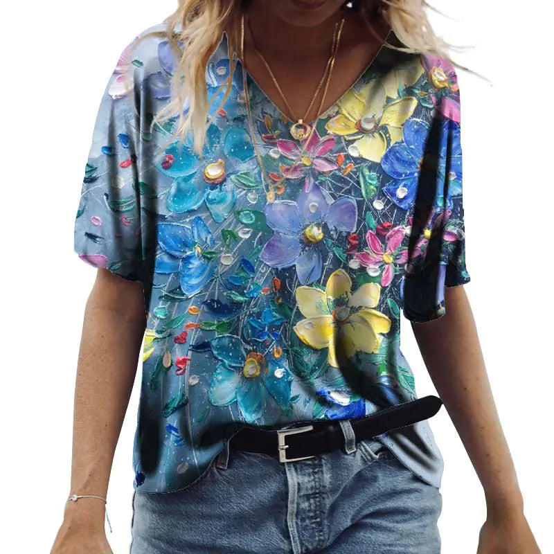 Loose Fit Green Urban Style Printed Short Sleeve T-Shirt