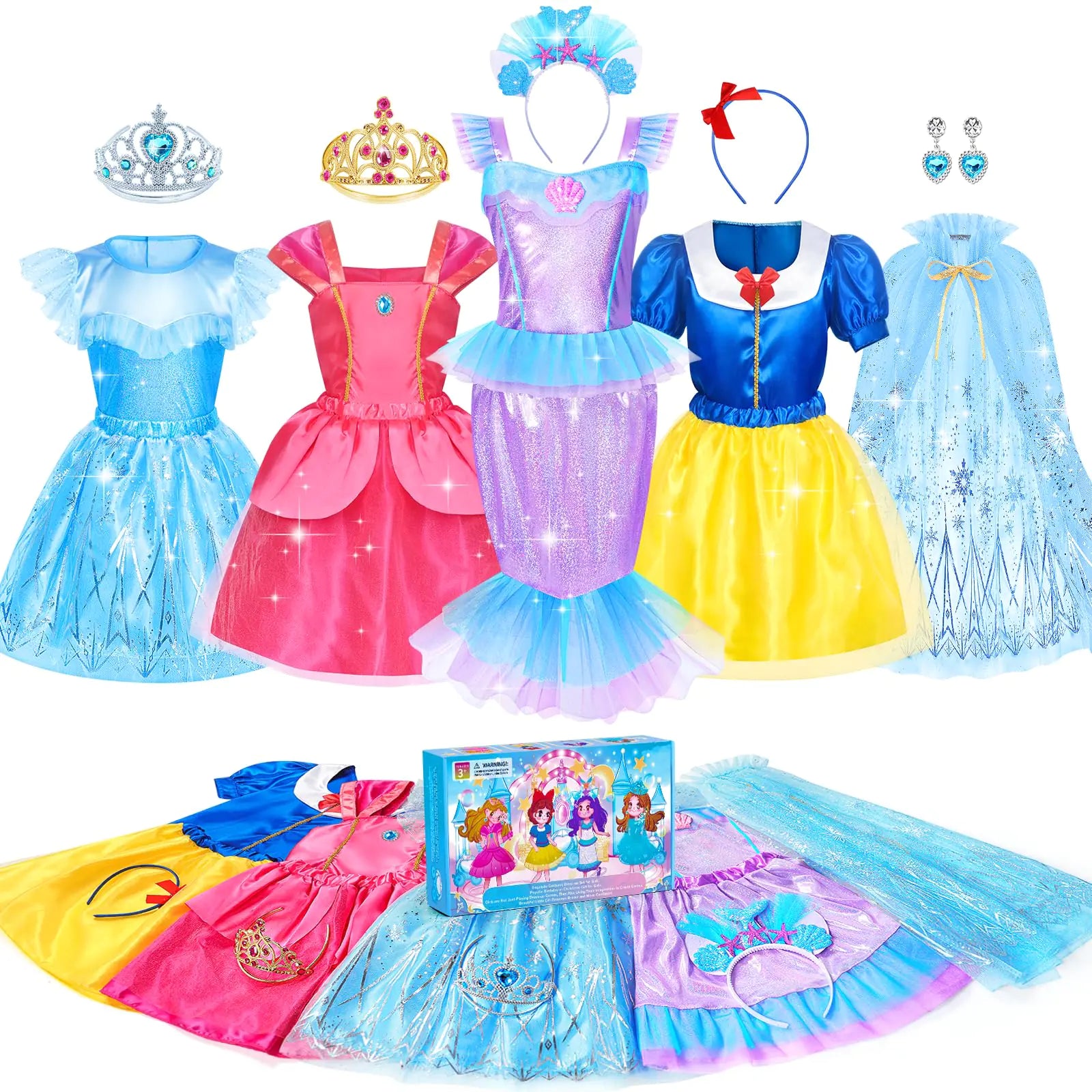 Jeowoqao Princess Dress Up Princess Dress for Girls Dress up Clothes Little Girl Princess Pretent Play Costume Christmas Birthday Gift for Toddler Girls Age 3 4 5 6 Years
