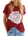 Womens Rose Graphic Tee T Shirt Loose Fit Summer Short Sleeve Casual Boyfriend Crew Neck Tops