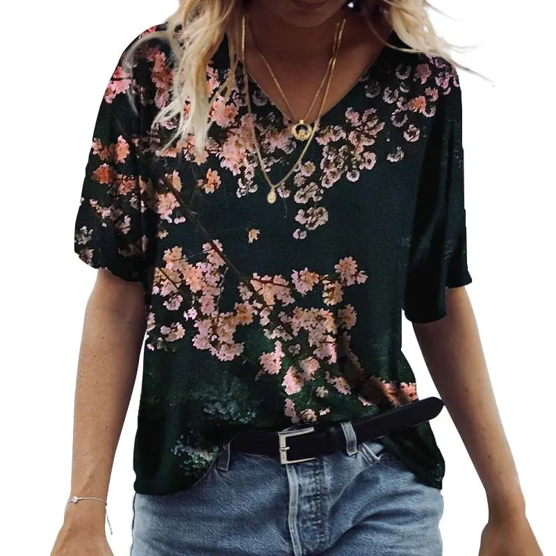 Loose Fit Green Urban Style Printed Short Sleeve T-Shirt