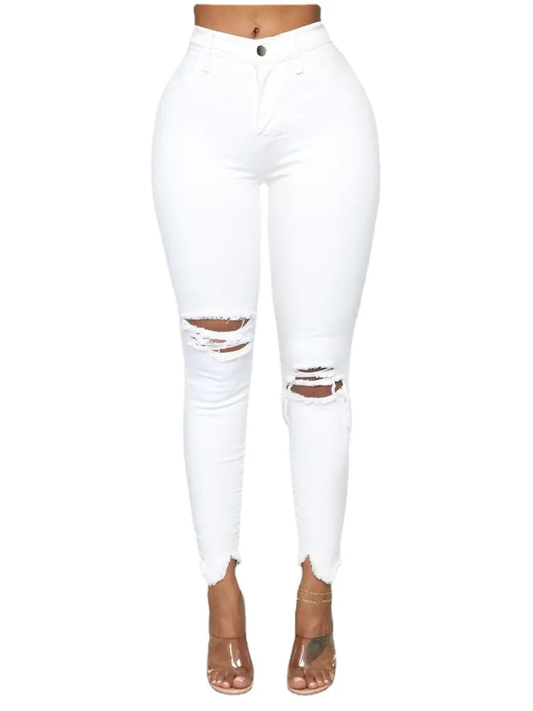 Women's Black Ripped Skinny Jeans with High Waist Fit