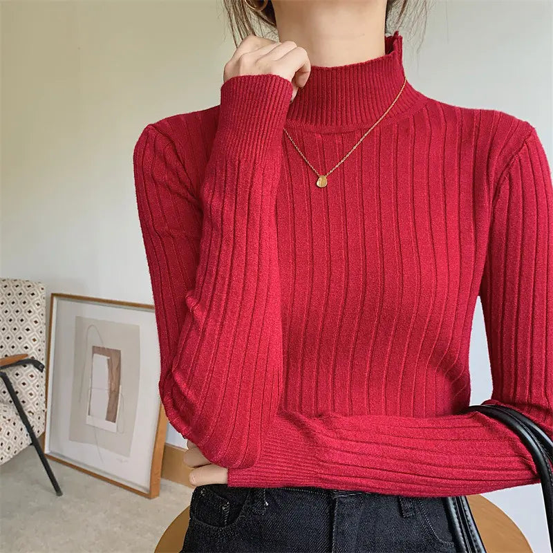 Women's Slim-Fit Half Turtleneck Long-Sleeve Knit Top