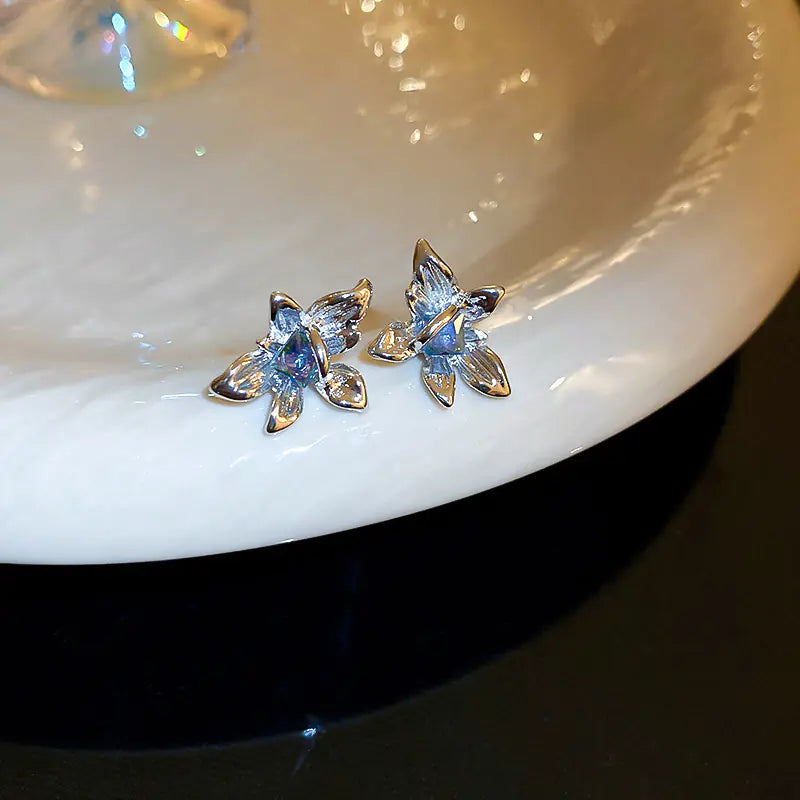 Silver Needle French Baroque Pearl Flower Tassel Earrings