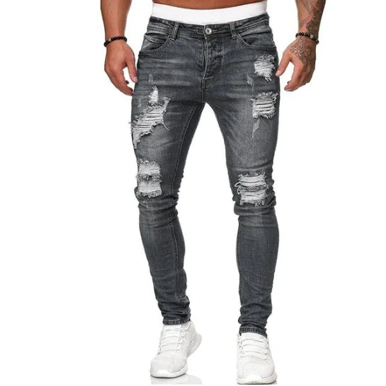 Men's Slim Fit Ripped Jeans - Casual Denim Trousers