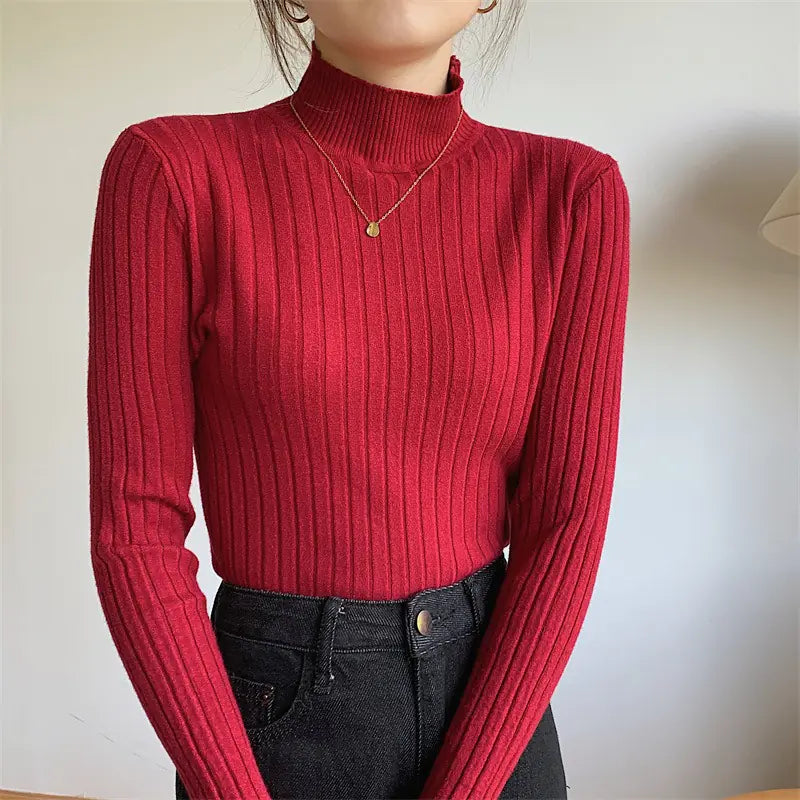 Women's Slim-Fit Half Turtleneck Long-Sleeve Knit Top