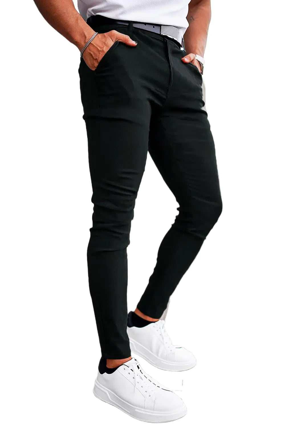 GINGTTO Mens Skinny Chinos Pants Stretchy Slim Fit Dress Pant for Men Skinny Leg Pants (Black Plain28W32L)