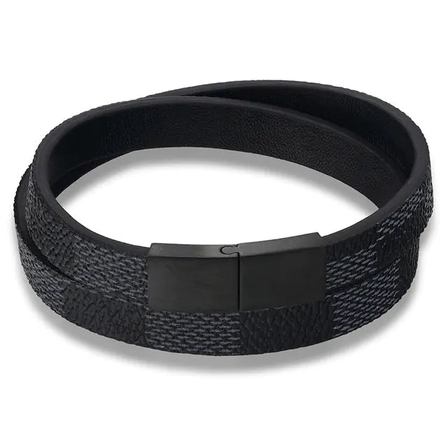 Men's Stainless Steel Leather Bracelet with Magnetic Clasp