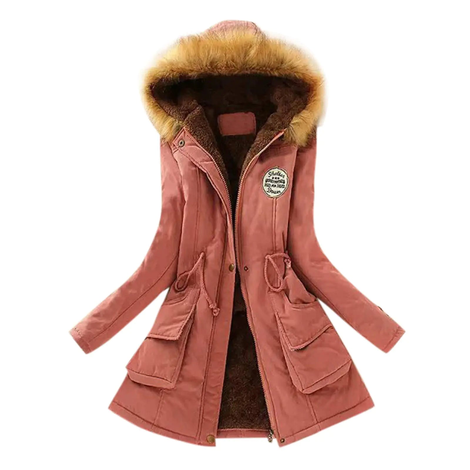 Winter Jackets for Women Warm Thick Coats with Fur Hood Slim Down Coat Solid Color Outerwear Tops with Pockets Multicolor
