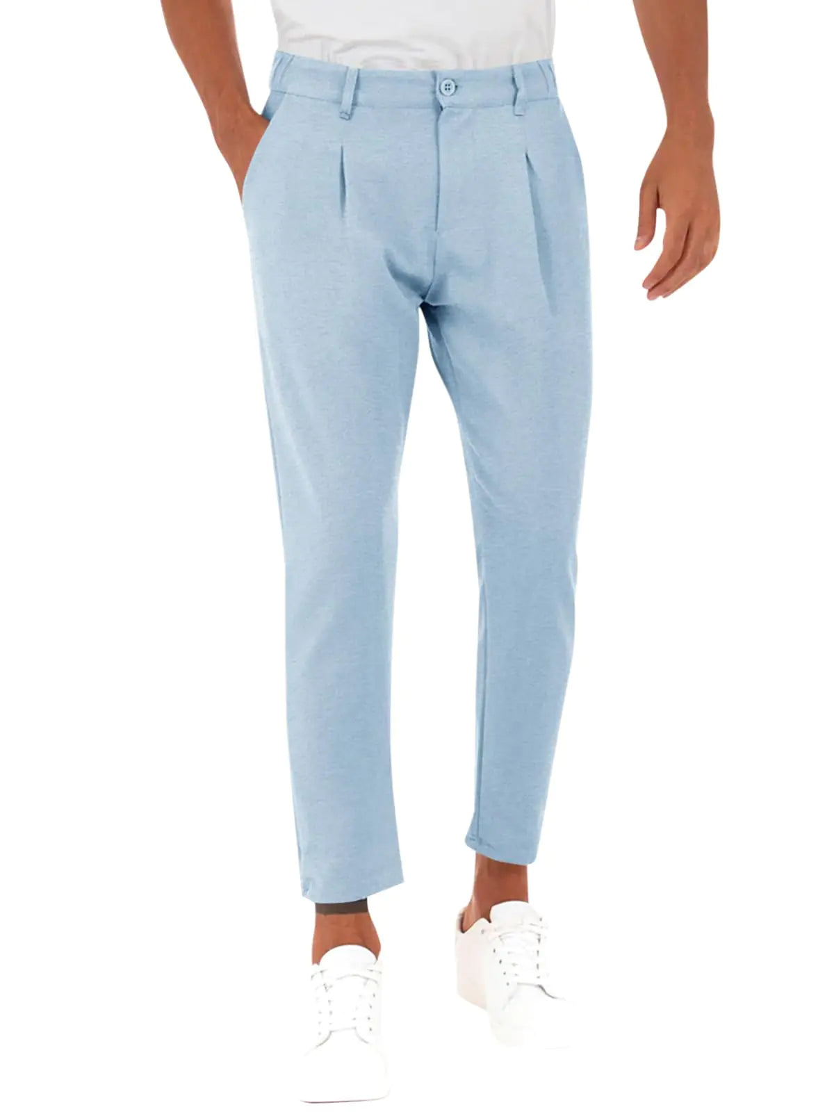 Runcati Mens Slim Fit Dress Pants Business Casual Golf Chino Pants Stretch Pleated Slacks Sky Blue