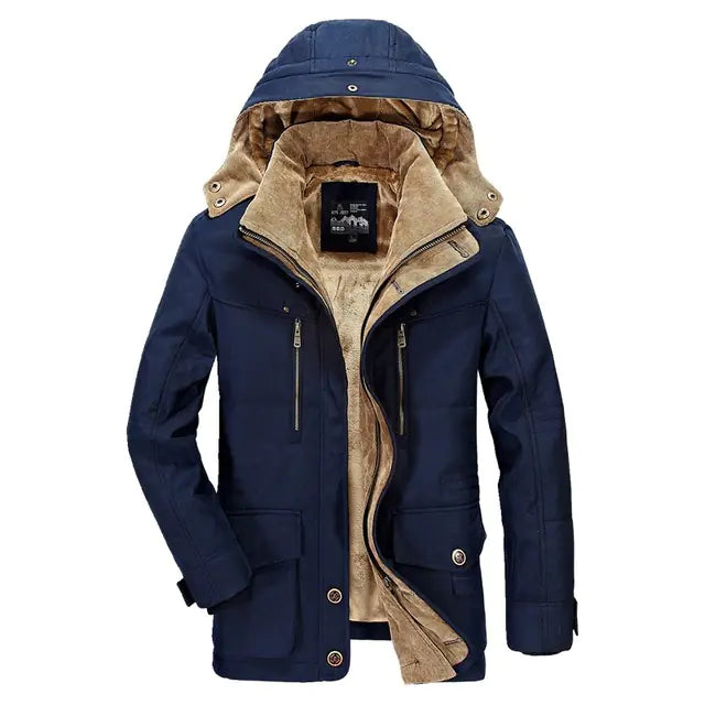 Warm Hooded Men's Winter Jacket - Medium Length Parka